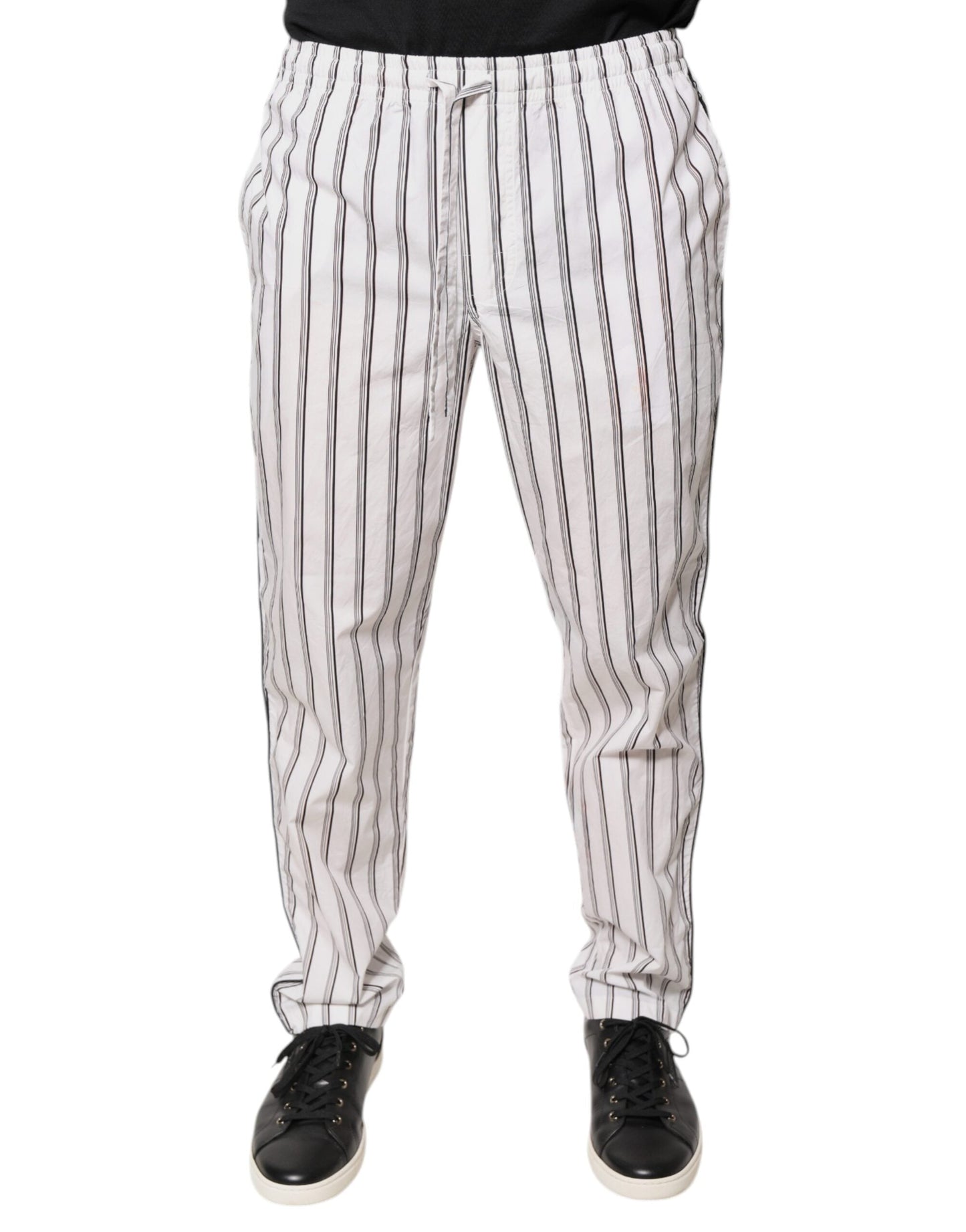 Dolce & Gabbana White Stripes Cotton Skinny Dress Men's Pants (Pre-Owned)