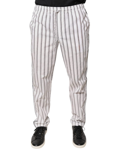 Dolce & Gabbana White Stripes Cotton Skinny Dress Men's Pants (Pre-Owned)