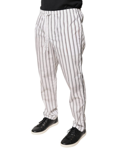 Dolce & Gabbana White Stripes Cotton Skinny Dress Men's Pants (Pre-Owned)