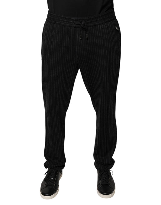 Dolce & Gabbana Black Stripes Viscose Skinny Dress Men's Pants (Pre-Owned)