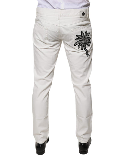Dolce & Gabbana White Cotton Skinny Denim Men's Jeans (Pre-Owned)