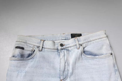 Dolce & Gabbana Light Blue Cotton Tattered Skinny Denim Men's Jeans (Pre-Owned)