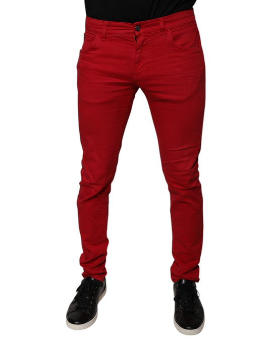 Dolce & Gabbana Red Crown Logo Cotton Skinny Denim Men's Jeans