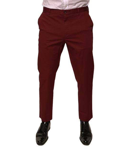 Dolce & Gabbana Maroon Cotton Men Skinny Dress Men's Pants (Pre-Owned)