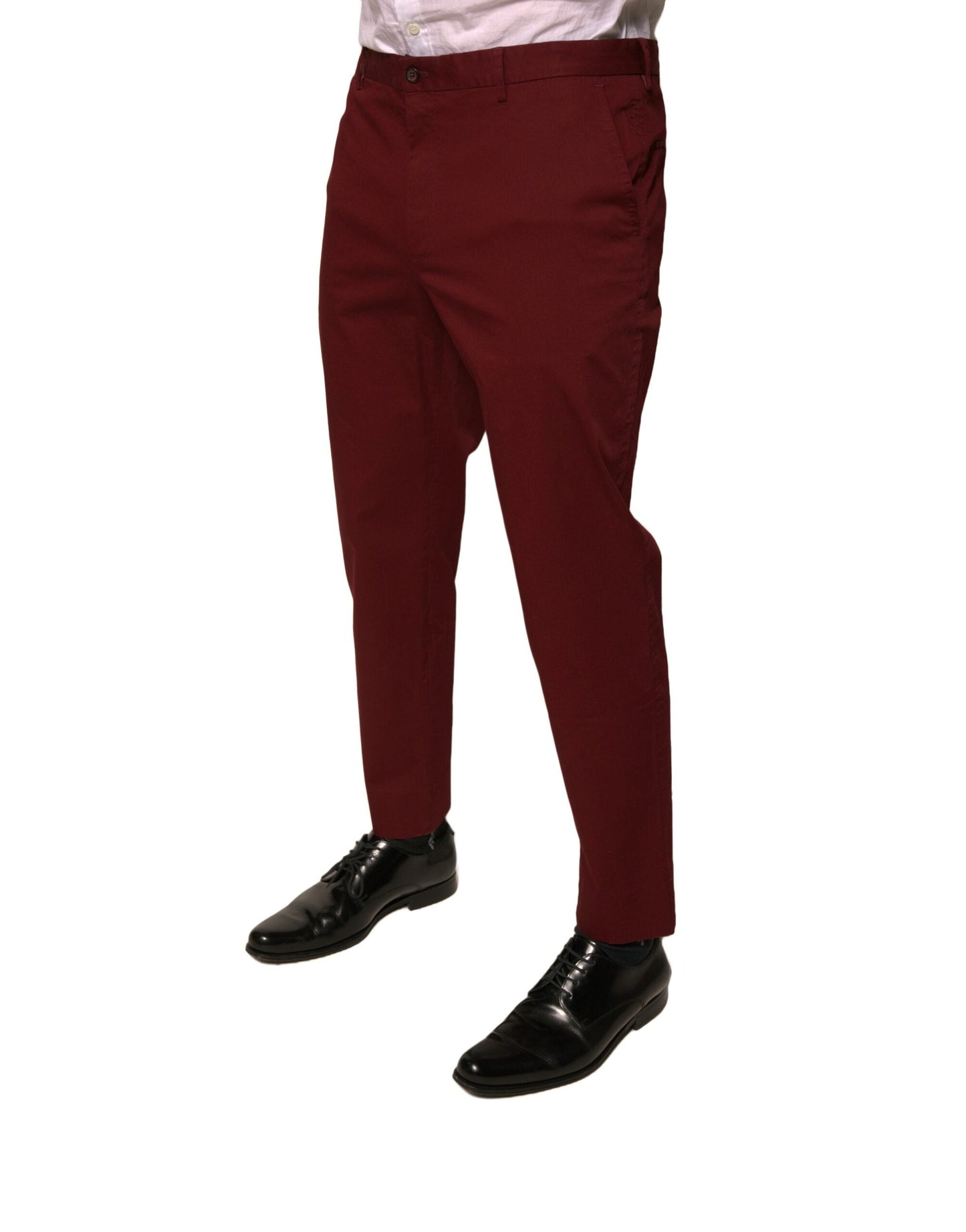 Dolce & Gabbana Maroon Cotton Men Skinny Dress Men's Pants (Pre-Owned)