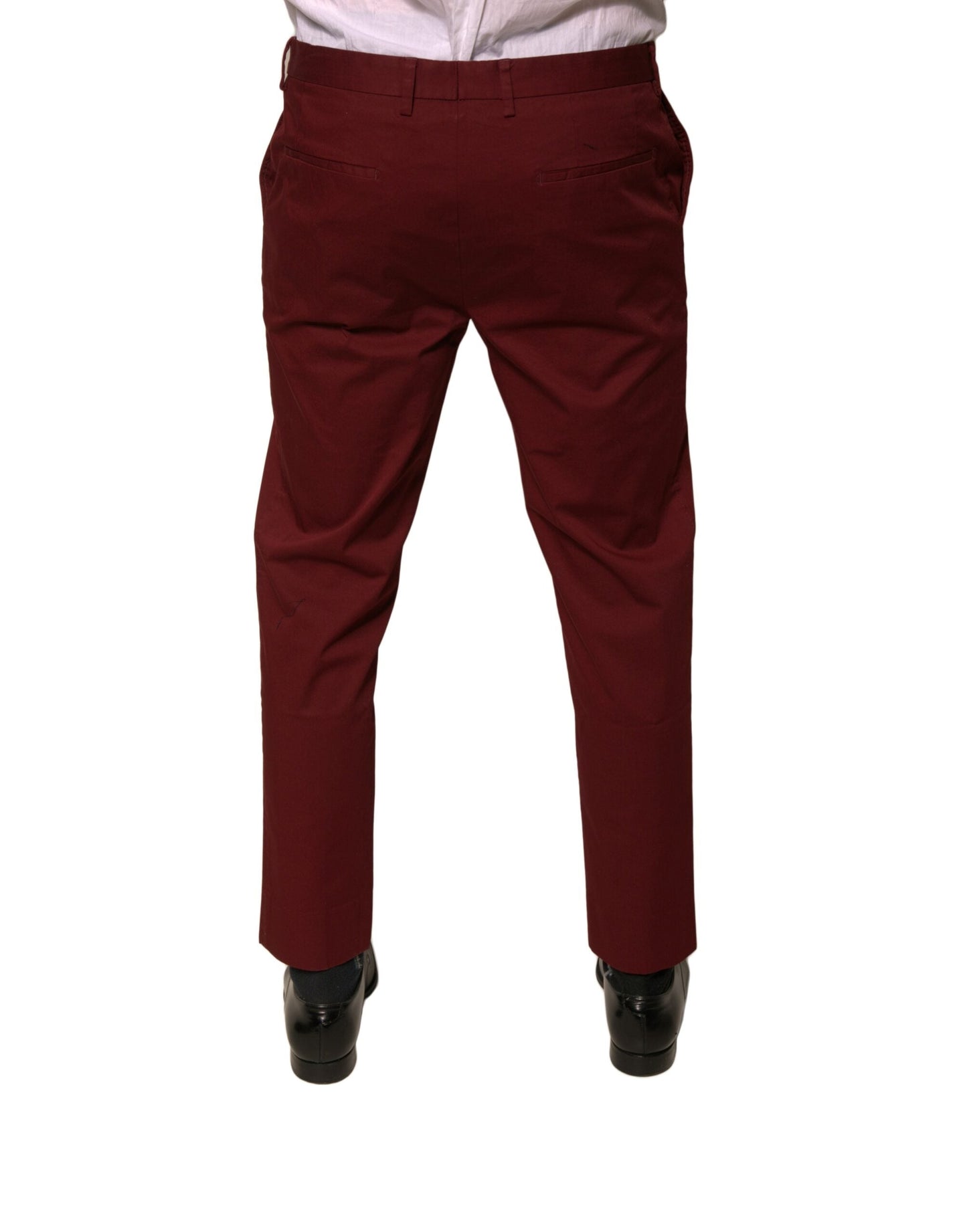 Dolce & Gabbana Maroon Cotton Men Skinny Dress Men's Pants (Pre-Owned)