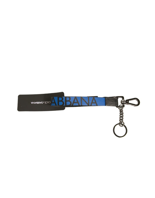 Dolce & Gabbana Blue Logo Polyester Silver Brass Holder Keychain Men's Keyring (Pre-Owned)