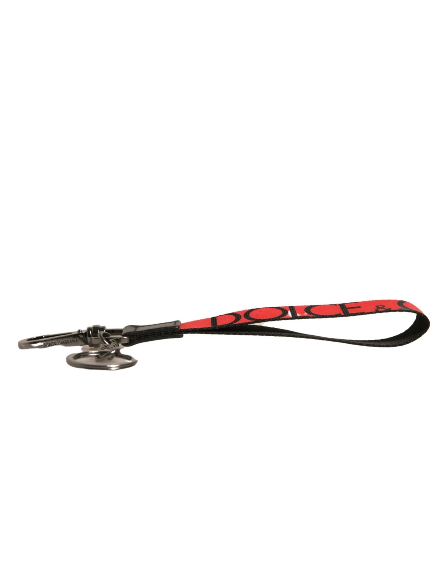 Dolce & Gabbana Red Logo Leather Silver Brass Holder Keychain Men's Keyring (Pre-Owned)