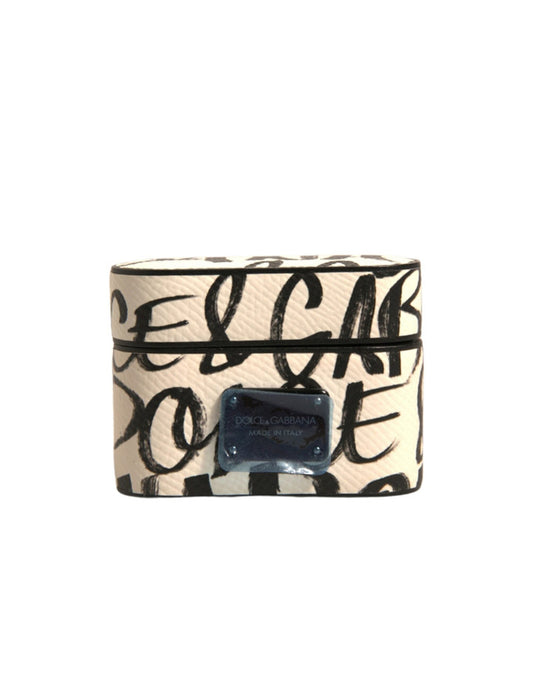 Dolce & Gabbana Black White Leather Scribble Embossed Logo Airpods  Case (Pre-Owned)