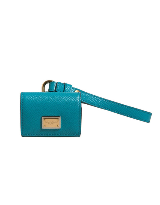 Dolce & Gabbana Green Logo Plaque Leather Gold Metal Strap Airpods  Case