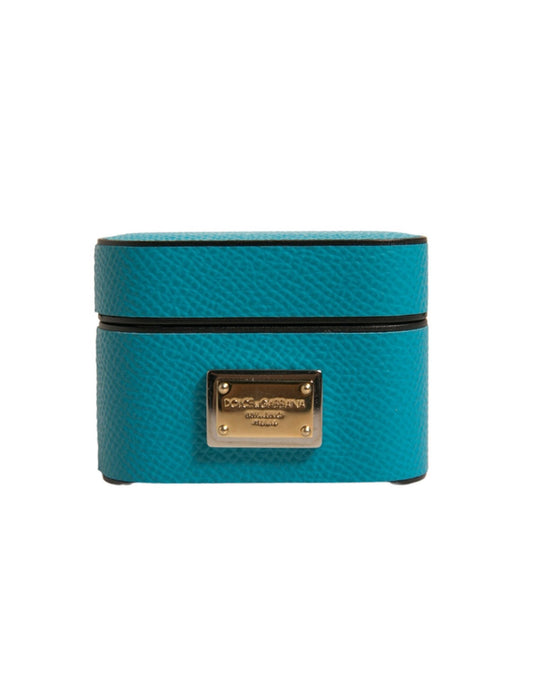 Dolce & Gabbana Green Leather Metal Logo Plaque Holder Airpods  Case