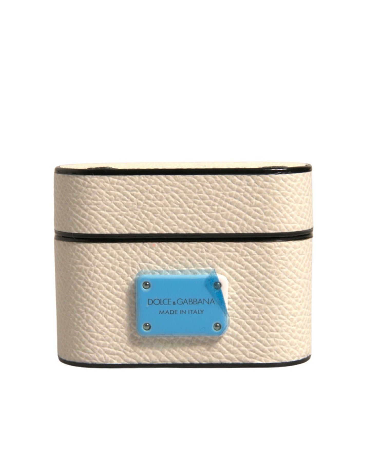 Dolce & Gabbana White Leather Metal Logo Plaque Holder Airpods  Case