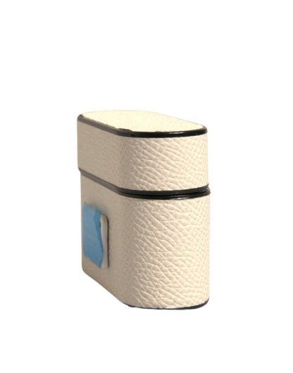 Dolce & Gabbana White Leather Metal Logo Plaque Holder Airpods  Case