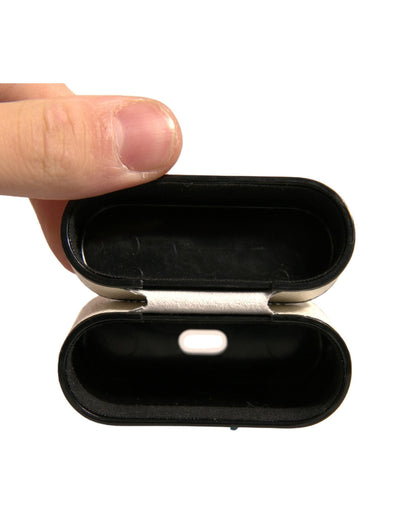 Dolce & Gabbana White Leather Metal Logo Plaque Holder Airpods  Case