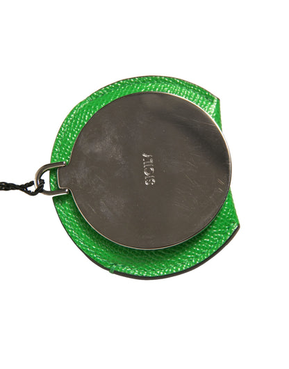 Dolce & Gabbana Green Calfskin Leather Round Logo Hand Mirror Women's Holder