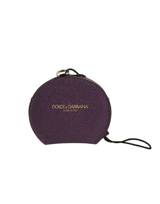 Dolce & Gabbana Purple Calfskin Leather Round Logo Hand Mirror Women's Holder