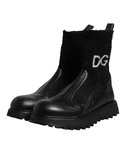 Dolce & Gabbana Black DG Logo Horse Sock Ankle Boots Men's Shoes (Pre-Owned)