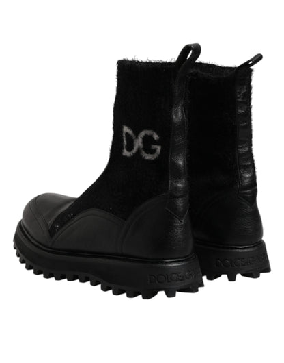 Dolce & Gabbana Black DG Logo Horse Sock Ankle Boots Men's Shoes (Pre-Owned)