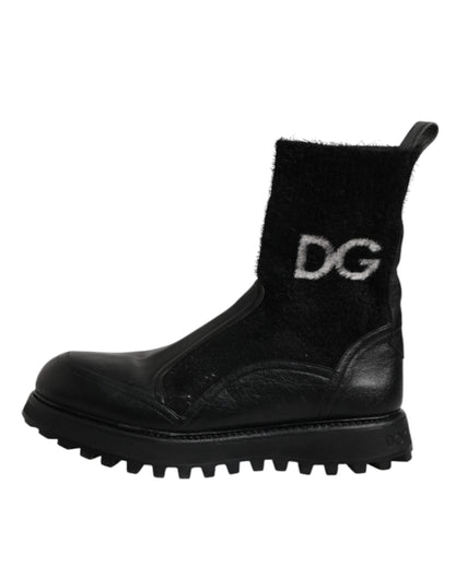Dolce & Gabbana Black DG Logo Horse Sock Ankle Boots Men's Shoes (Pre-Owned)