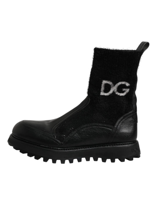 Dolce & Gabbana Black DG Logo Horse Sock Ankle Boots Men's Shoes (Pre-Owned)