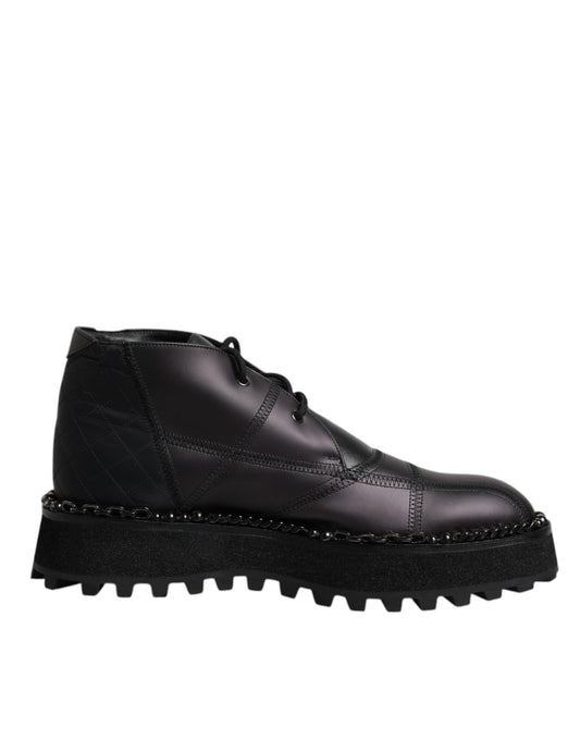 Dolce & Gabbana Black Leather Lace Up Ankle Boots Men's Shoes