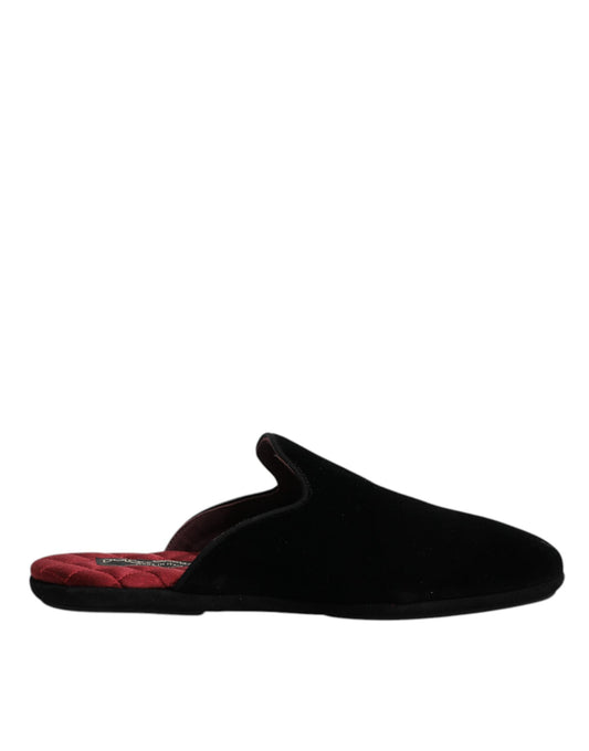 Dolce & Gabbana Black Viscose Velvet Slides Flat Slipper Men's Shoes (Pre-Owned)