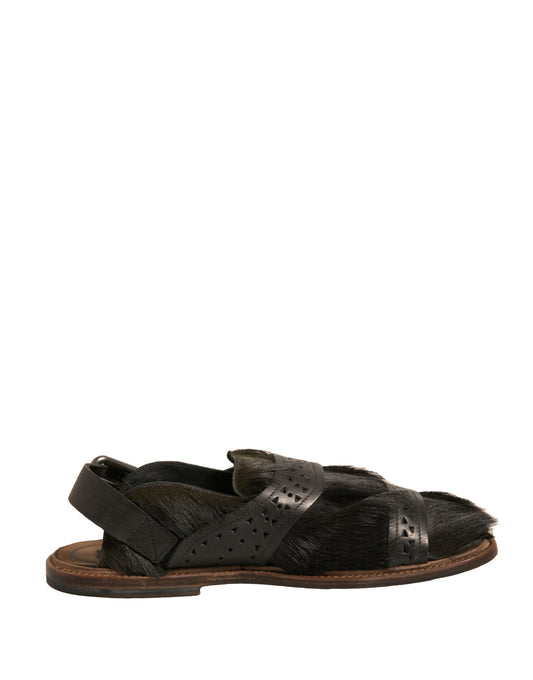 Dolce & Gabbana Green Gazelle Hair Leather Flats Sandals Men's Shoes