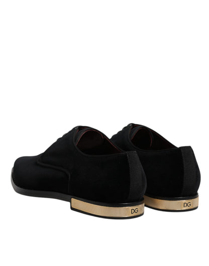 Dolce & Gabbana Black Velvet Cotton Lace Up Derby Men's Shoes