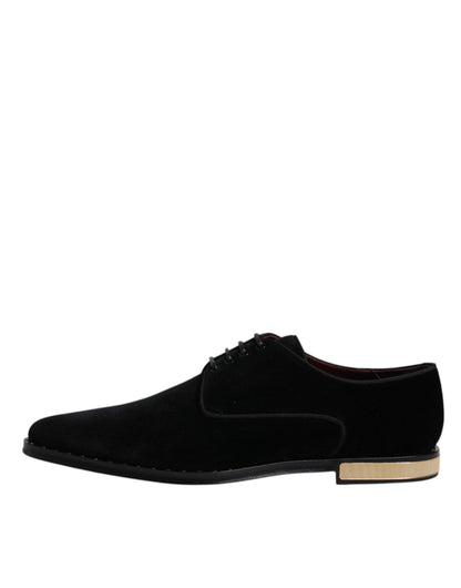 Dolce & Gabbana Black Velvet Cotton Lace Up Derby Men's Shoes
