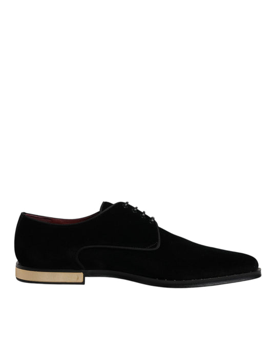Dolce & Gabbana Black Velvet Cotton Lace Up Derby Men's Shoes