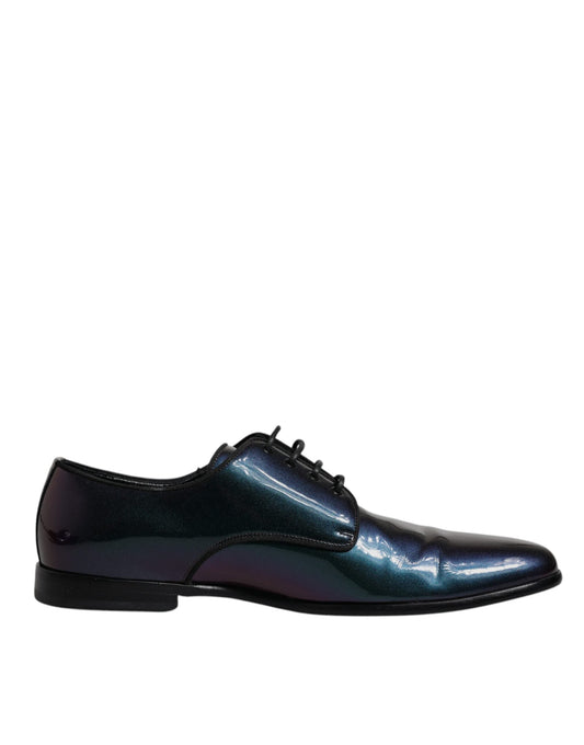 Dolce & Gabbana Multicolor Peacock Patent Leather Derby Men Dress Men's Shoes (Pre-Owned)