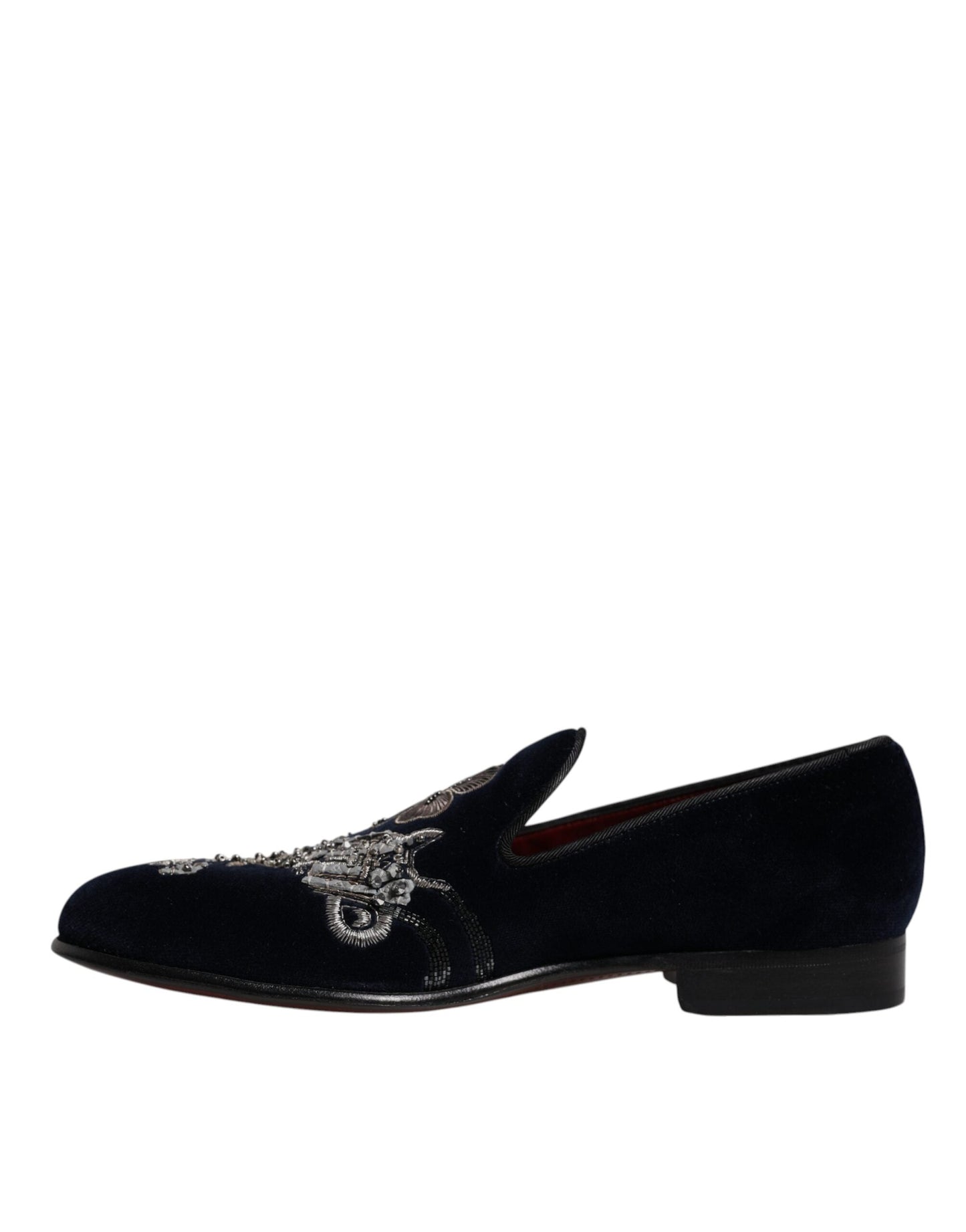Dolce & Gabbana Black Velvet Floral Gun Loafers Dress Men's Shoes