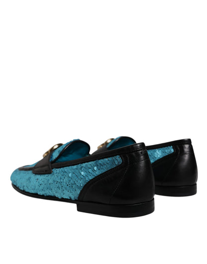 Dolce & Gabbana Blue Sequined Loafers Formal Dress Men's Shoes