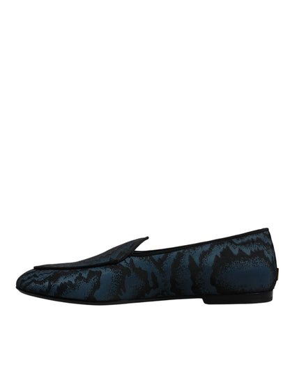 Dolce & Gabbana Blue Black Flats Men Loafers Dress Men's Shoes