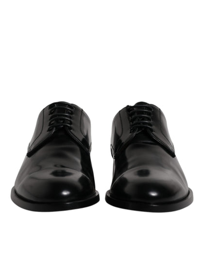 Dolce & Gabbana Black Calfskin Leather Derby Lace Up Formal Dress Men's Shoes