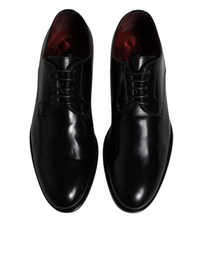 Dolce & Gabbana Black Calfskin Leather Derby Lace Up Formal Dress Men's Shoes