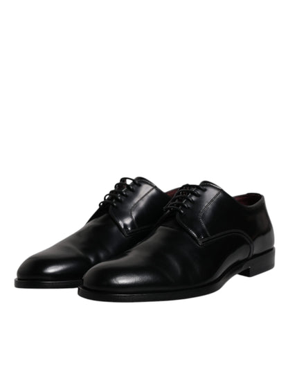 Dolce & Gabbana Black Calfskin Leather Derby Lace Up Formal Dress Men's Shoes