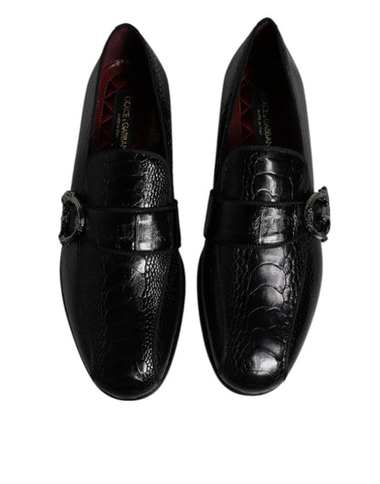 Dolce & Gabbana Black Exotic Leather DG Logo Loafers Formal Dress Men's Shoes