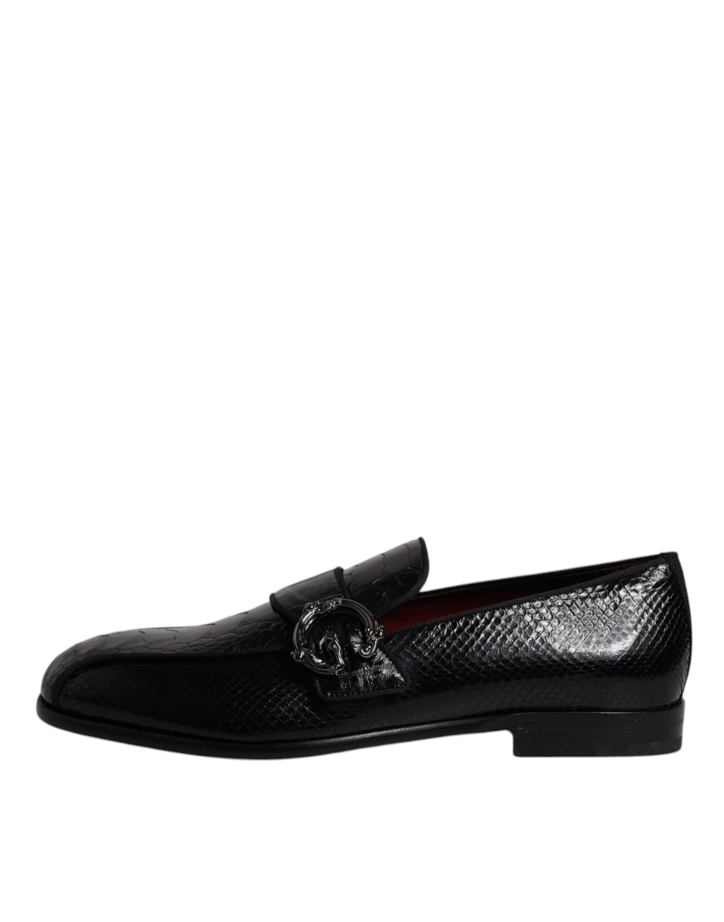 Dolce & Gabbana Black Exotic Leather DG Logo Loafers Formal Dress Men's Shoes