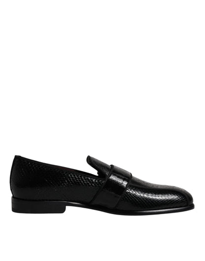 Dolce & Gabbana Black Exotic Leather DG Logo Loafers Formal Dress Men's Shoes
