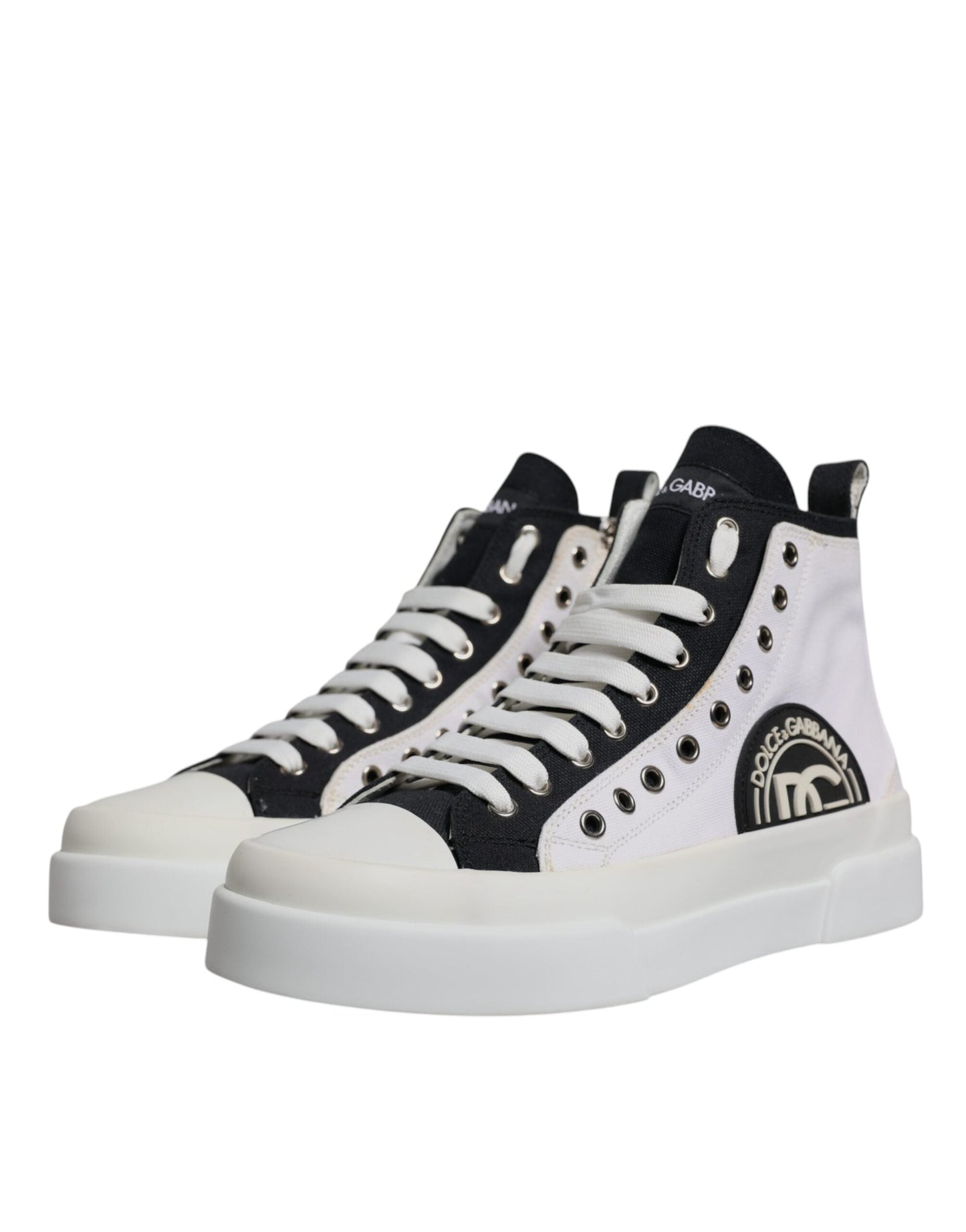 Dolce & Gabbana White Black Cotton High Top Sneakers Men's Shoes (Pre-Owned)