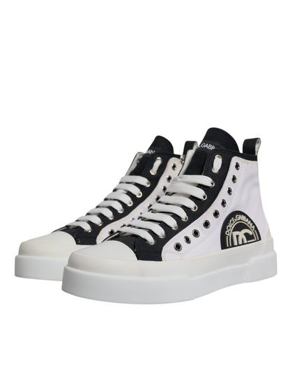 Dolce & Gabbana White Black Cotton High Top Sneakers Men's Shoes (Pre-Owned)