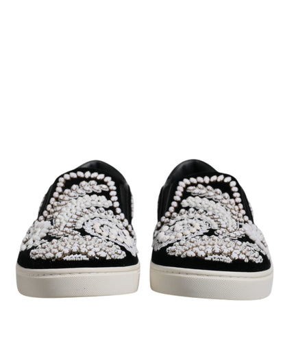 Dolce & Gabbana Black Embellished London Men Slip On Men's Shoes