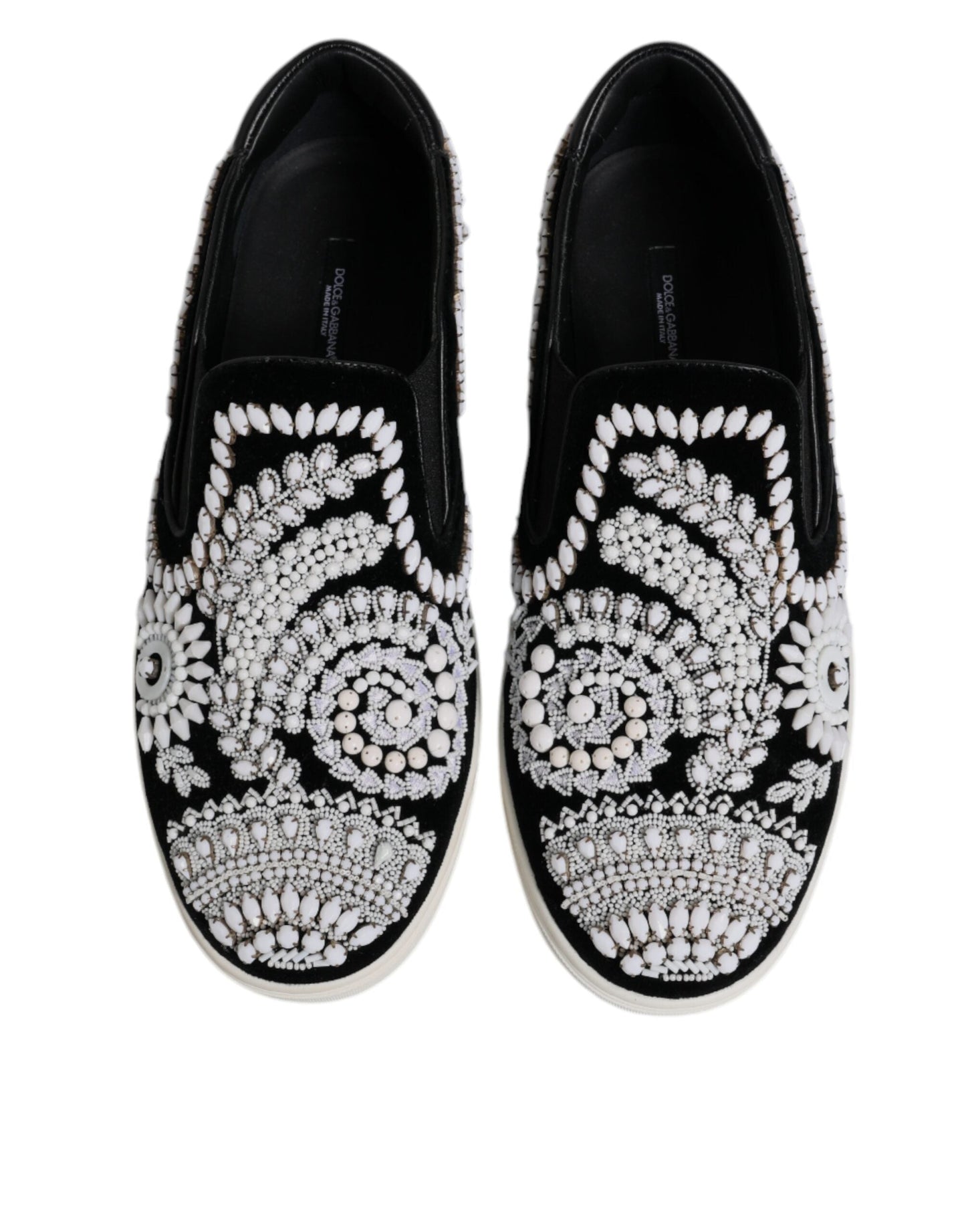 Dolce & Gabbana Black Embellished London Men Slip On Men's Shoes