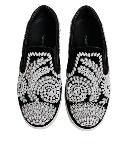 Dolce & Gabbana Black Embellished London Men Slip On Men's Shoes