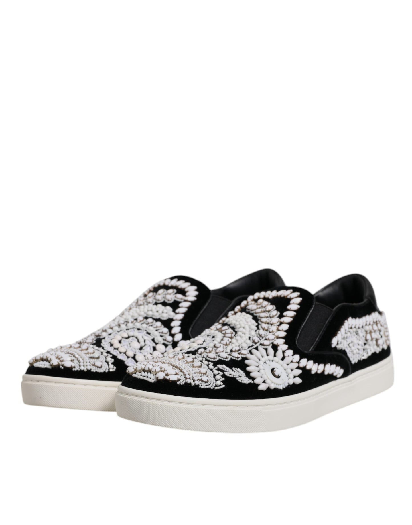 Dolce & Gabbana Black Embellished London Men Slip On Men's Shoes