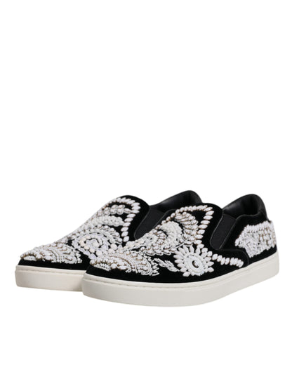 Dolce & Gabbana Black Embellished London Men Slip On Men's Shoes