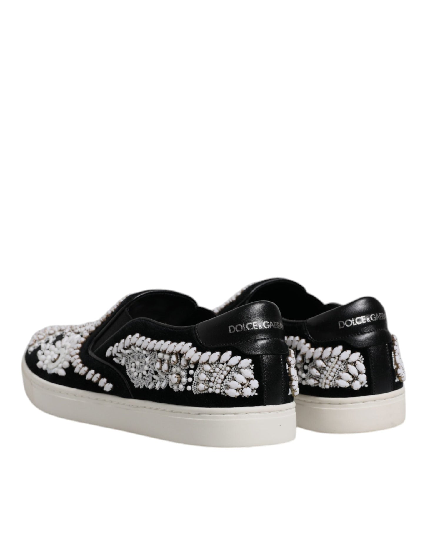 Dolce & Gabbana Black Embellished London Men Slip On Men's Shoes