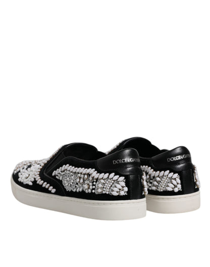 Dolce & Gabbana Black Embellished London Men Slip On Men's Shoes