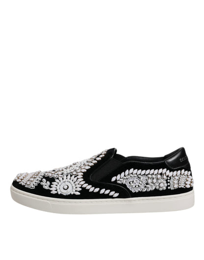 Dolce & Gabbana Black Embellished London Men Slip On Men's Shoes